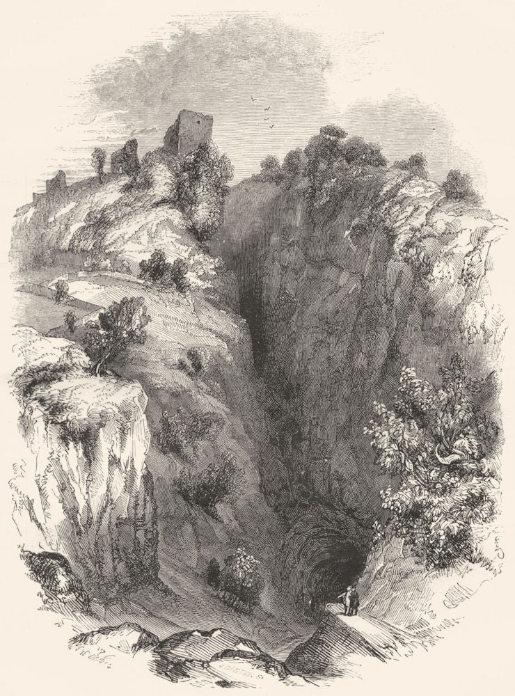 DERBYSHIRE. Entrance to the Peak Cavern 1850 old antique vintage print picture